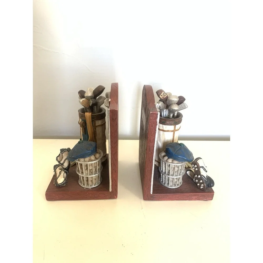 Highland Ridge Golf Bookends Resin Golfer Bag Clubs Shoes Man Cave Office Decor